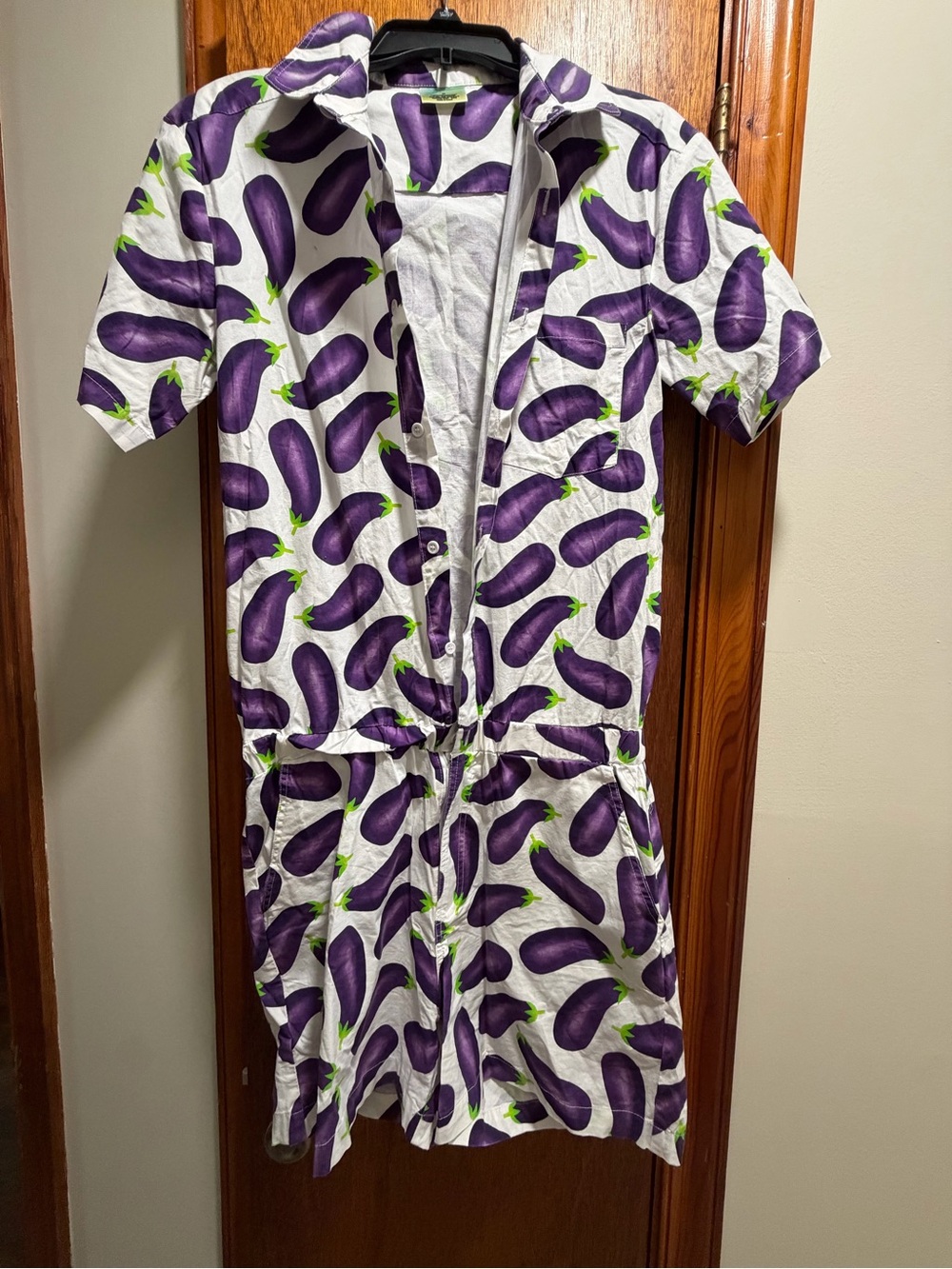Zesties White Romper with Purple Eggplant Print